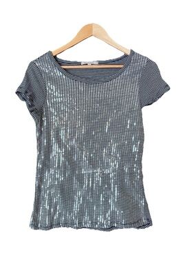 GAP Black & White Striped Short-Sleeve Sequin Tee Size S